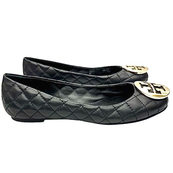 Tory Burch Women’s Ballet Flats Shoes Black Quilted Leather Size 6.5 M Pre-Owned - Picture 7 of 11
